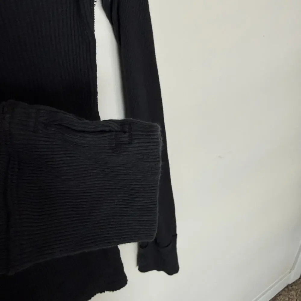 Free People Care Honey B Women Top Small Black Thermal Knit Boho Minimal Granola